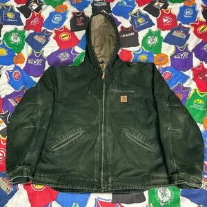 VTG Carhartt Detroit Jacket Hooded Sherpa J141 SPC Dark Green Mens XL X-Large